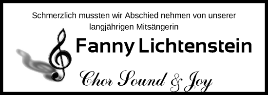 Traueranzeige von Fanny Lichtenstein von Nordwest-Zeitung