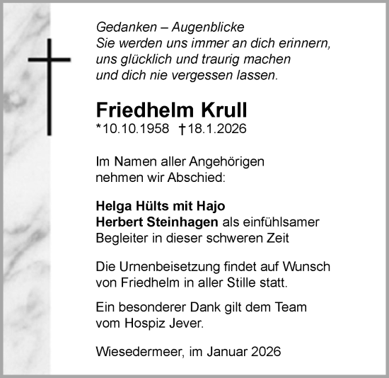 Traueranzeige von Friedhelm Krull von WZ/JW/AH