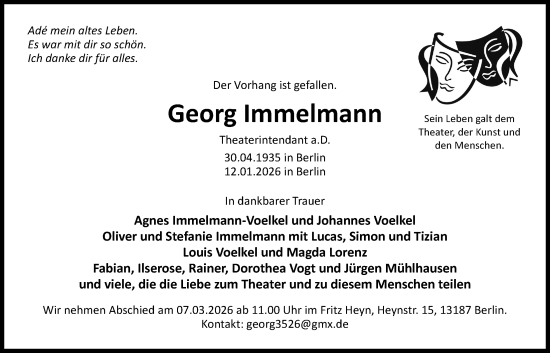 Traueranzeige von Georg Immelmann von WZ/JW/AH