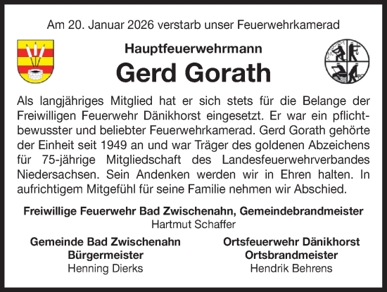 Traueranzeige von Gerd Gorath von Nordwest-Zeitung