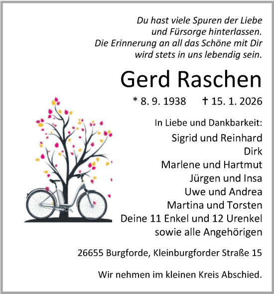Traueranzeige von Gerd Raschen von Nordwest-Zeitung