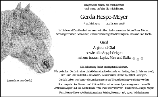 Traueranzeige von Gerda Hespe-Meyer von Nordwest-Zeitung