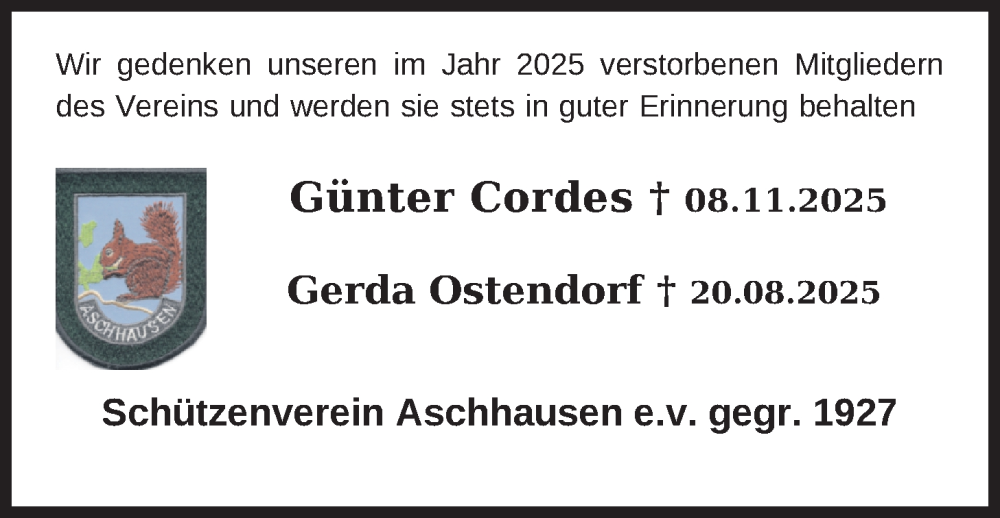  Traueranzeige für Gerda Ostendorf vom 10.01.2026 aus Nordwest-Zeitung