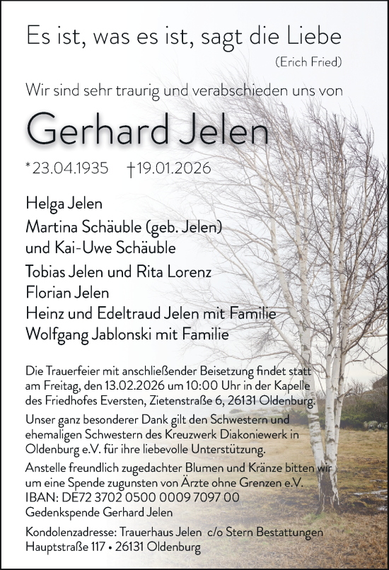 Traueranzeige von Gerhard Jelen von Nordwest-Zeitung