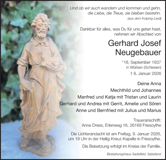Traueranzeige von Gerhard Josef Neugebauer von Nordwest-Zeitung