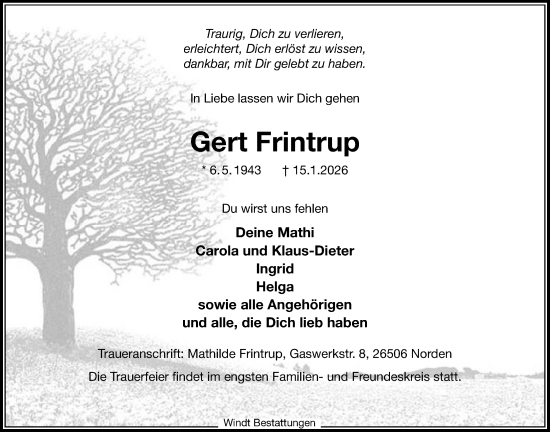 Traueranzeige von Gert Frintrup von Emder Zeitung