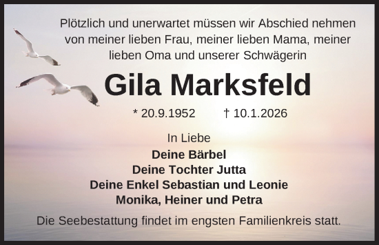 Traueranzeige von Gila Marksfeld von WZ/JW/AH