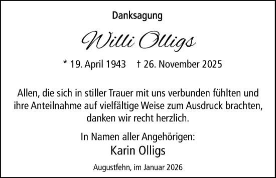 Traueranzeige von Gitte Olligs von Nordwest-Zeitung