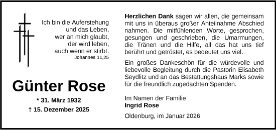 Traueranzeige von Günter Rose von Nordwest-Zeitung