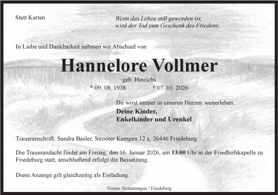 Traueranzeige von Hannelore Vollmer von WZ/JW/AH