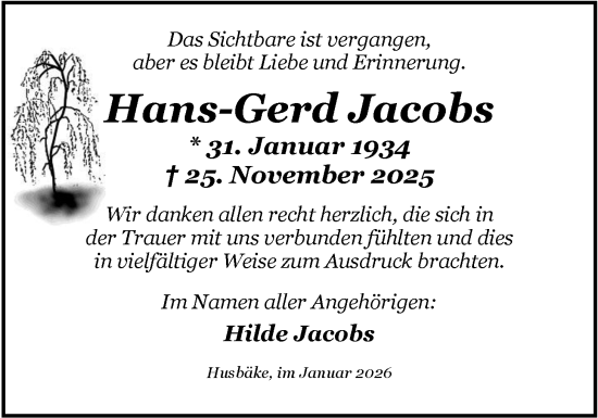 Traueranzeige von Hans-Gerd Jacobs von Nordwest-Zeitung