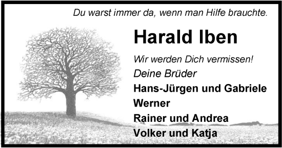 Traueranzeige von Harald Iben von Nordwest-Zeitung