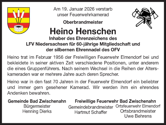 Traueranzeige von Heino Henschen von Nordwest-Zeitung