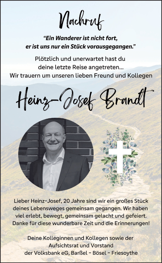 Traueranzeige von Heinz-Josef Brandt von Nordwest-Zeitung
