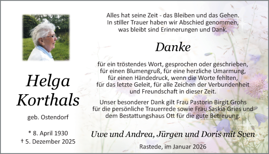 Traueranzeige von Helga Korthals von Nordwest-Zeitung