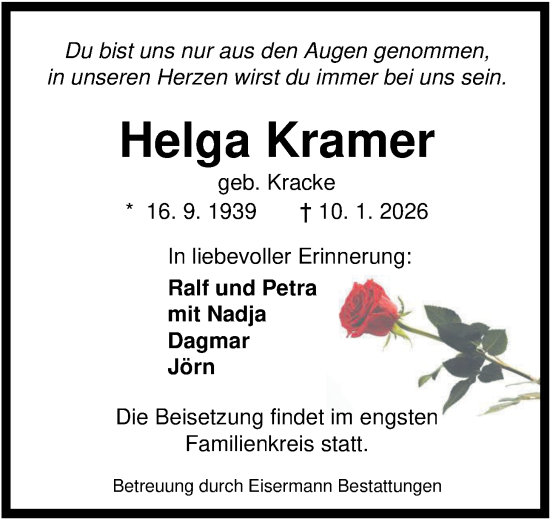 Traueranzeige von Helga Kramer von WZ/JW/AH