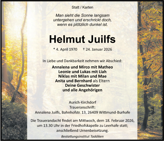 Traueranzeige von Helmut Juilfs von WZ/JW/AH