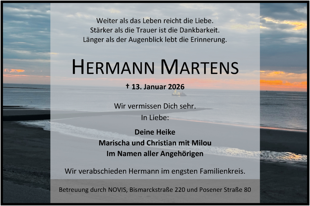  Traueranzeige für Hermann Martens vom 24.01.2026 aus WZ/JW/AH