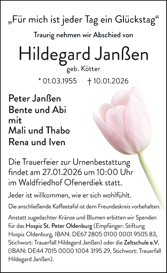 Traueranzeige von Hildegard Janßen von Nordwest-Zeitung