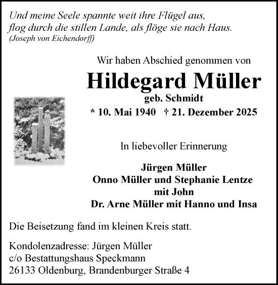 Traueranzeige von Hildegard Müller von Nordwest-Zeitung