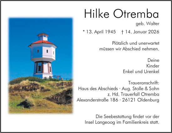 Traueranzeige von Hilke Otremba von Nordwest-Zeitung
