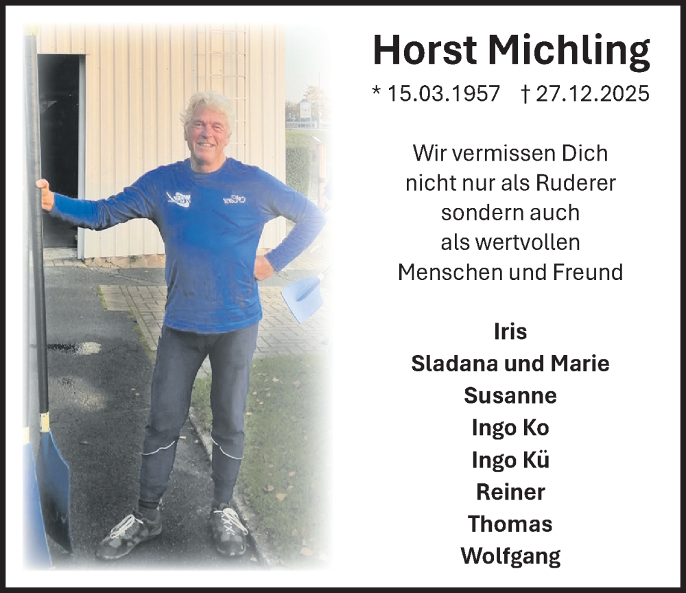  Traueranzeige für Horst Michling vom 14.01.2026 aus WZ/JW/AH