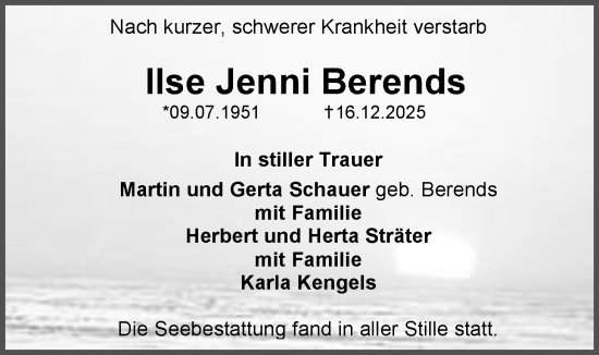 Traueranzeige von Ilse Jenni Berends von Emder Zeitung