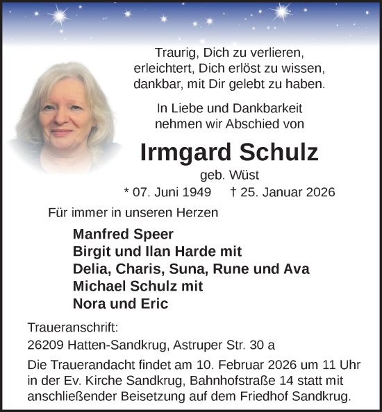 Traueranzeige von Irmgard Schulz von Nordwest-Zeitung