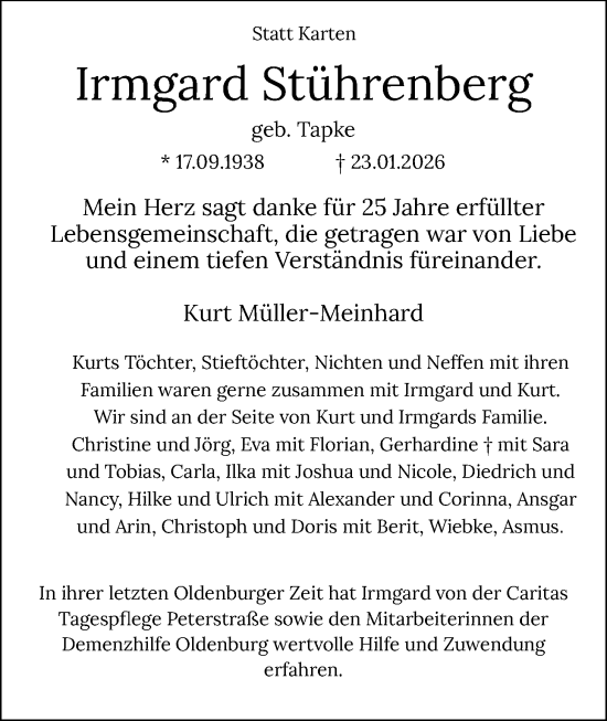 Traueranzeige von Irmgard Stührenberg von Nordwest-Zeitung