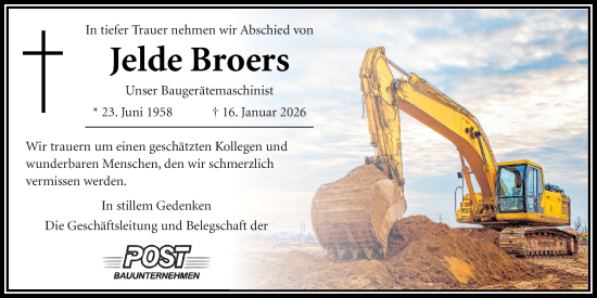 Traueranzeige von Jelde Broers von WZ/JW/AH