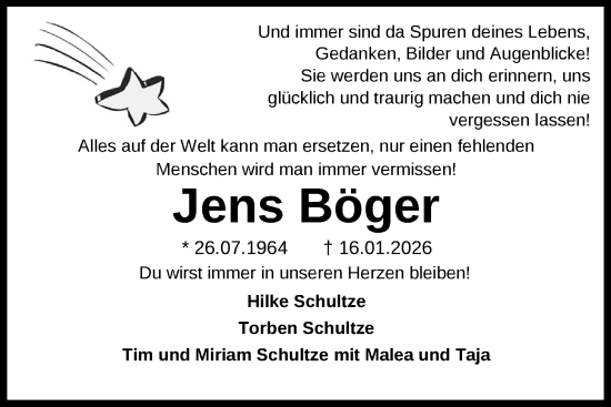 Traueranzeige von Jens Böger von Nordwest-Zeitung