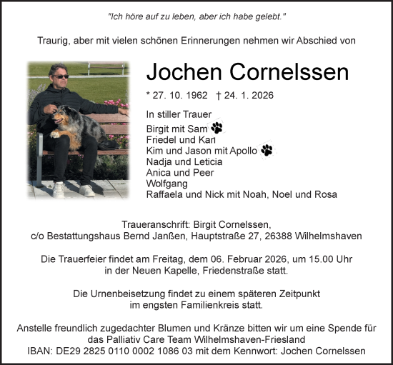 Traueranzeige von Jochen Cornelssen von WZ/JW/AH