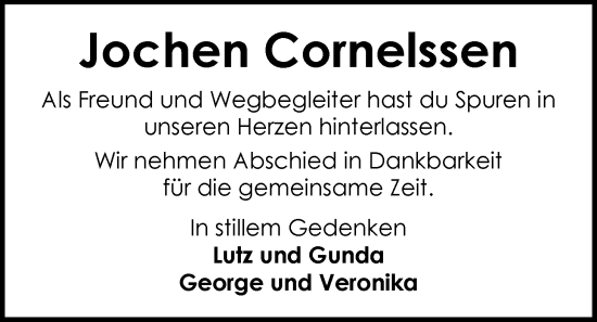 Traueranzeige von Jochen Cornelssen von WZ/JW/AH