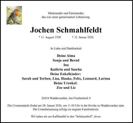Traueranzeige von Jochen Schmahlfeldt von WZ/JW/AH