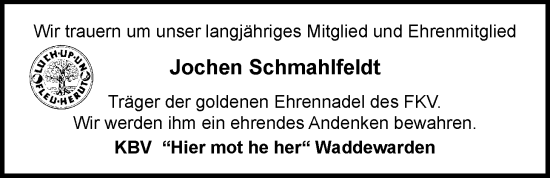 Traueranzeige von Jochen Schmahlfeldt von WZ/JW/AH