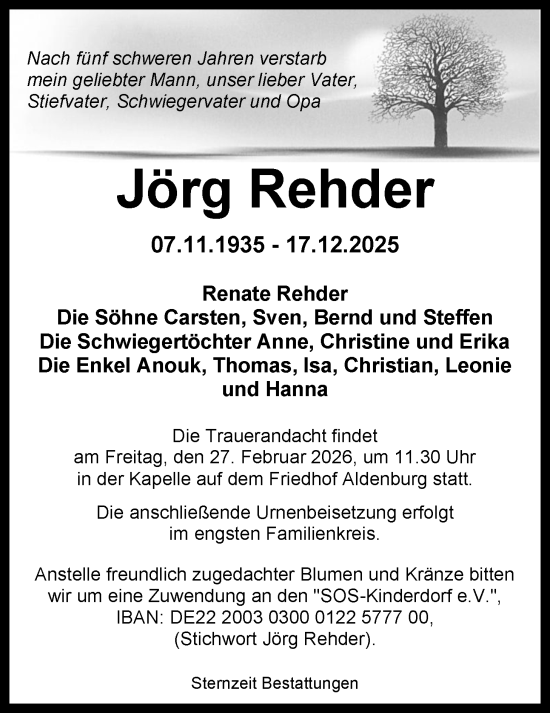 Traueranzeige von Jörg Rehder von WZ/JW/AH