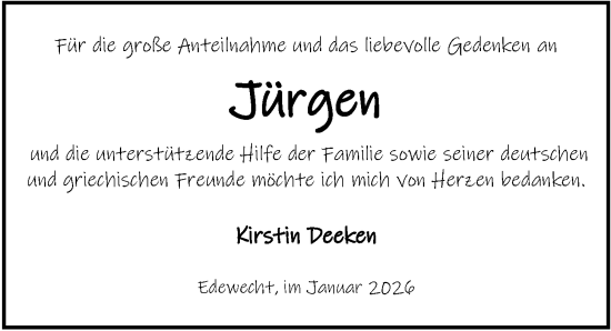 Traueranzeige von Jürgen Deeken von Nordwest-Zeitung