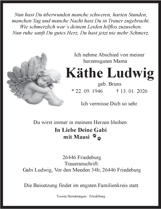 Traueranzeige von Käthe Ludwig von WZ/JW/AH