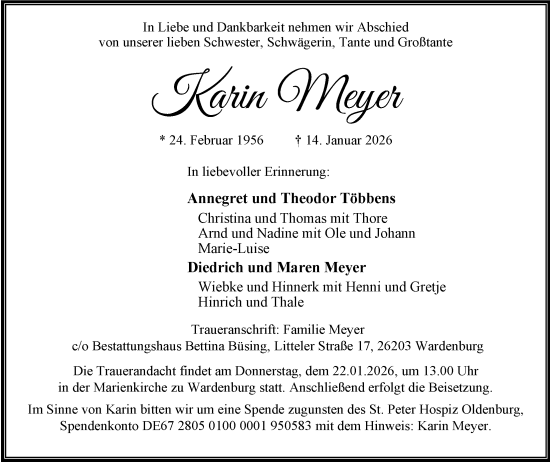 Traueranzeige von Karin Meyer von Nordwest-Zeitung
