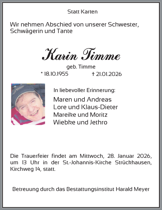 Traueranzeige von Karin Timme von Nordwest-Zeitung