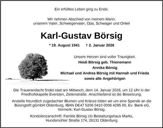 Traueranzeige von Karl-Gustav Börsig von Nordwest-Zeitung