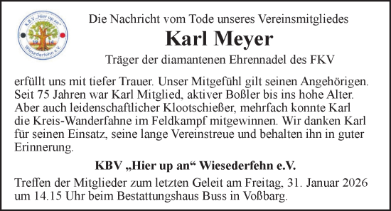 Traueranzeige von Karl Meyer von WZ/JW/AH