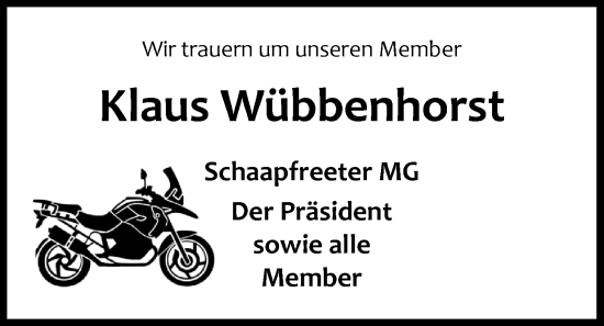 Traueranzeige von Klaus Wübbenhorst von Nordwest-Zeitung