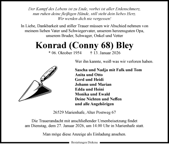 Traueranzeige von Konrad Bley von Emder Zeitung
