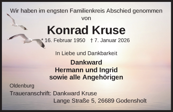 Traueranzeige von Konrad Kruse von Nordwest-Zeitung