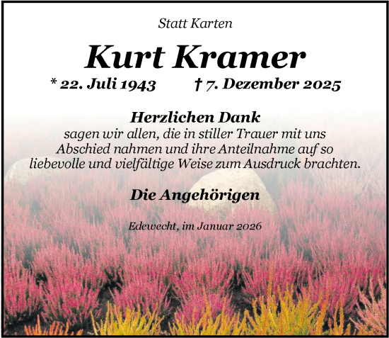 Traueranzeige von Kurt Kramer von Nordwest-Zeitung