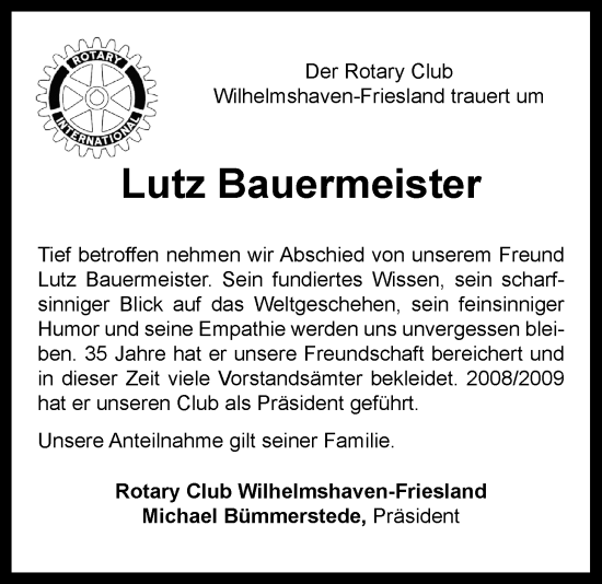 Traueranzeige von Lutz Bauermeister von WZ/JW/AH