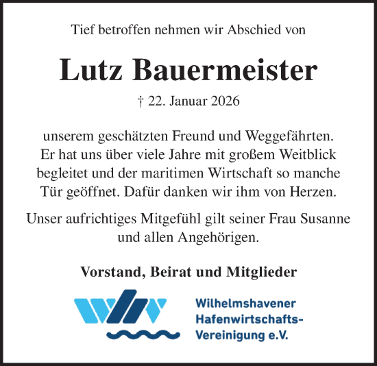 Traueranzeige von Lutz Bauermeister von WZ/JW/AH
