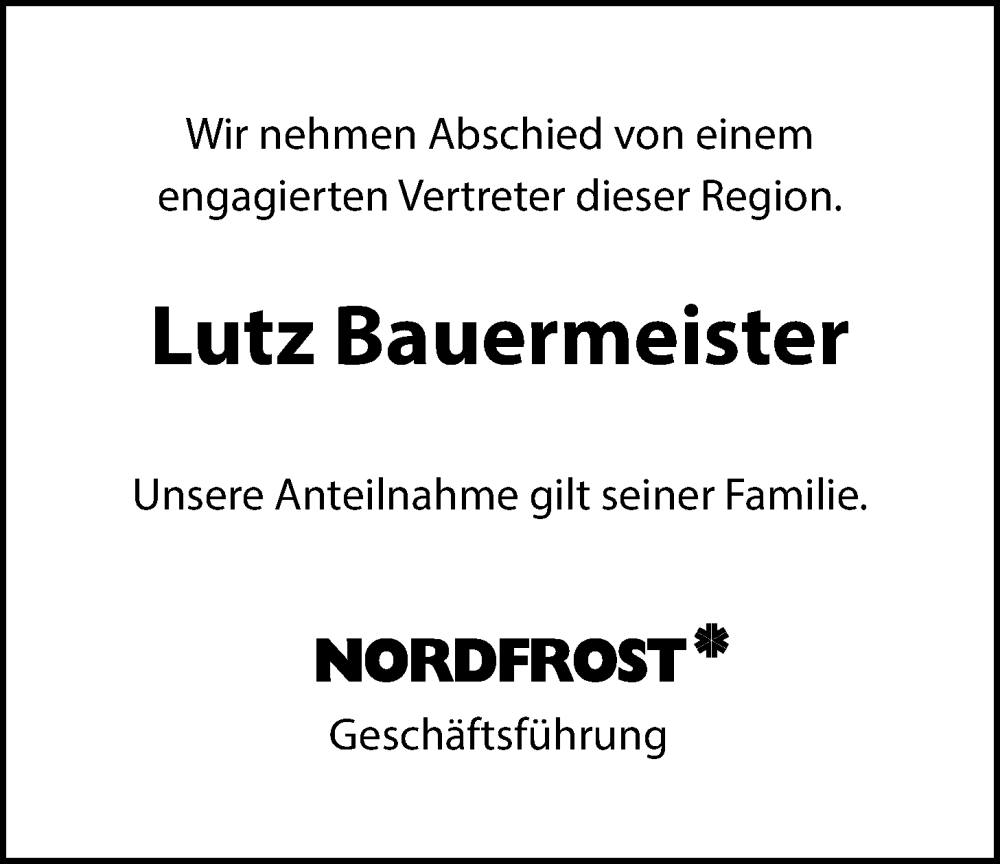  Traueranzeige für Lutz Bauermeister vom 31.01.2026 aus WZ/JW/AH