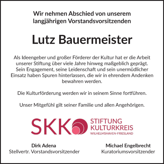 Traueranzeige von Lutz Bauermeister von WZ/JW/AH